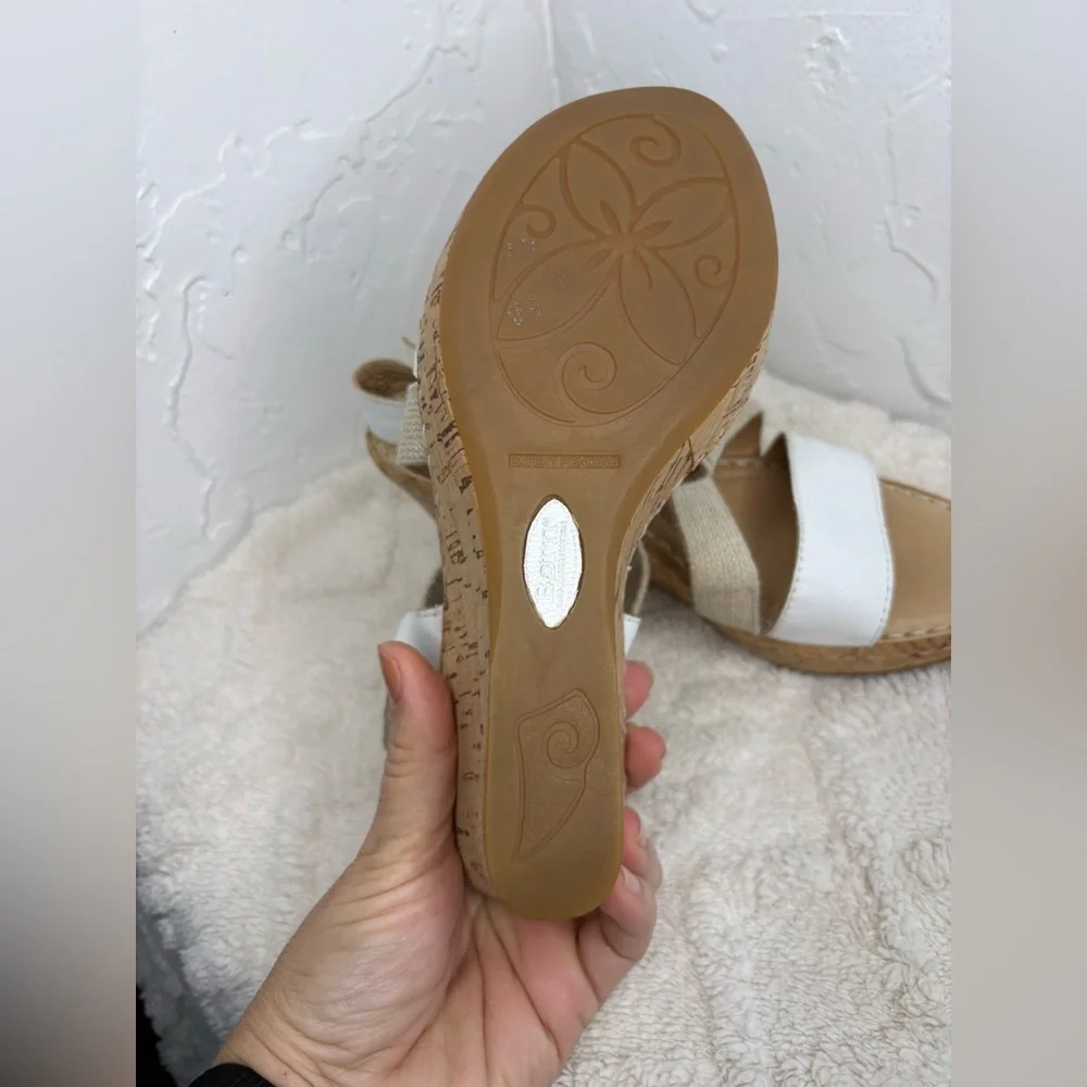 Born Hyuro White and Beige Cork Wedge Sandal size 6.5 like new condition.
